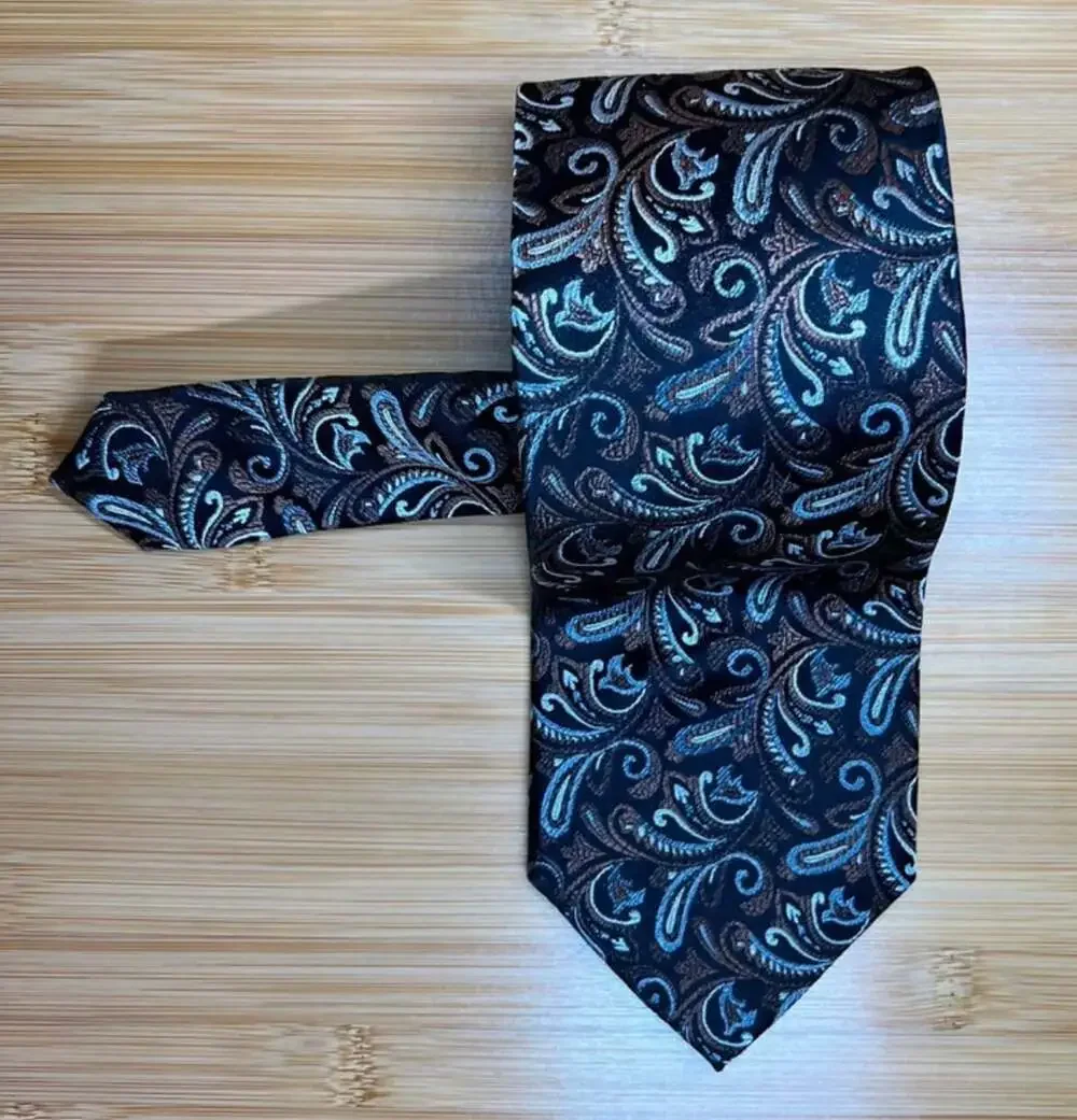 Van Heusen Paisley Necktie Black Blue Brown Formal Silk